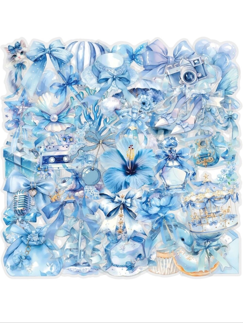 Blue Floral Party Decoration Sticker Sheet - Home Party Supplies